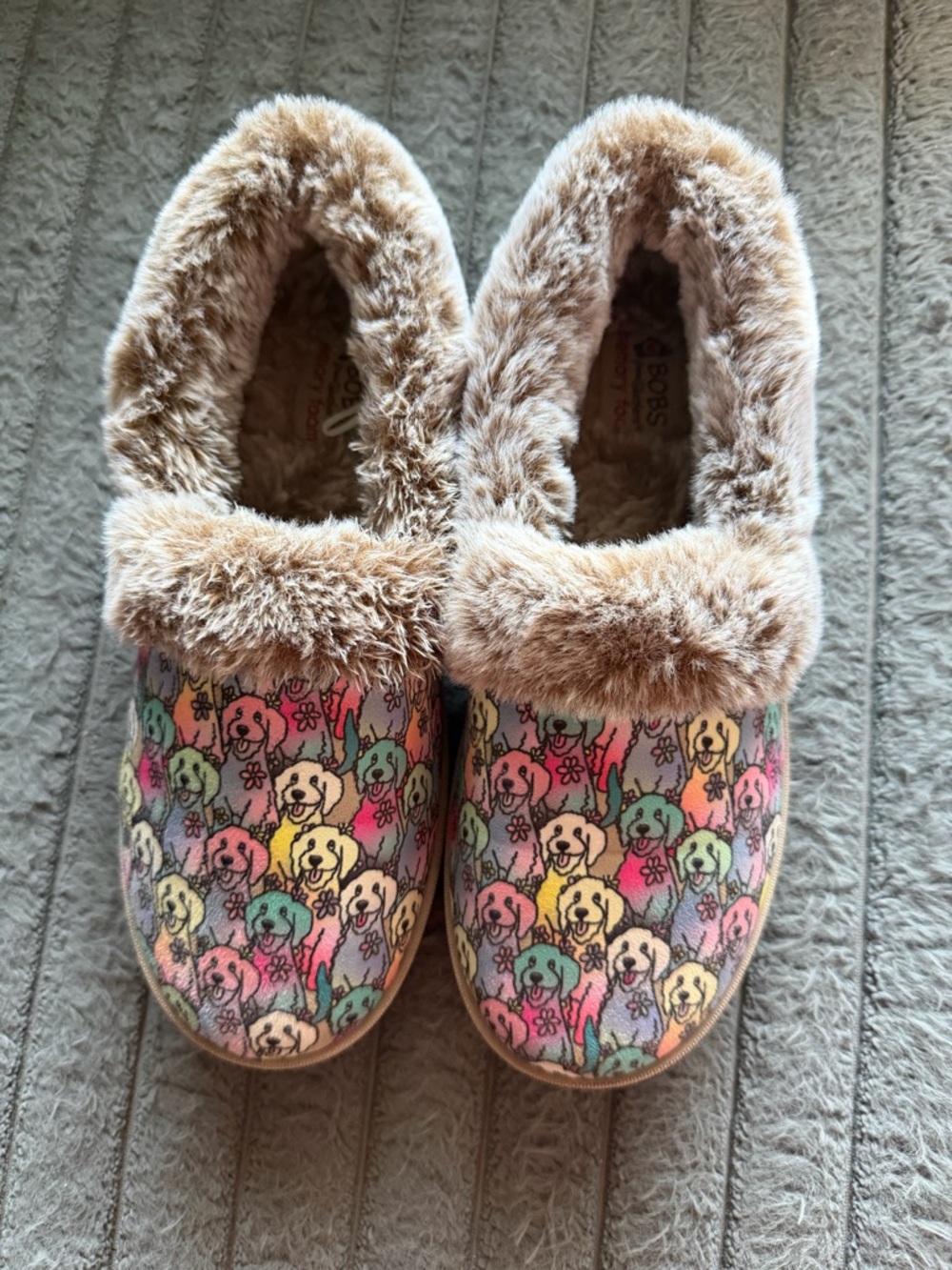 Cozy Multicolor Puppy Dog Print Fur-Lined Slippers Shoes